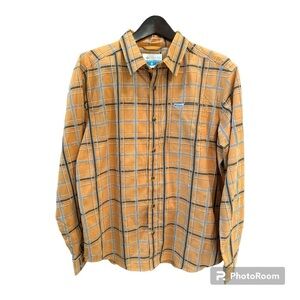 Columbia Shirt Button Down Long Sleeve Mens Sz Lg Plaid Orange/Brown